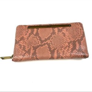 Fossil Women’s Zip Around Wallet Leather Pink Snake Print #3507